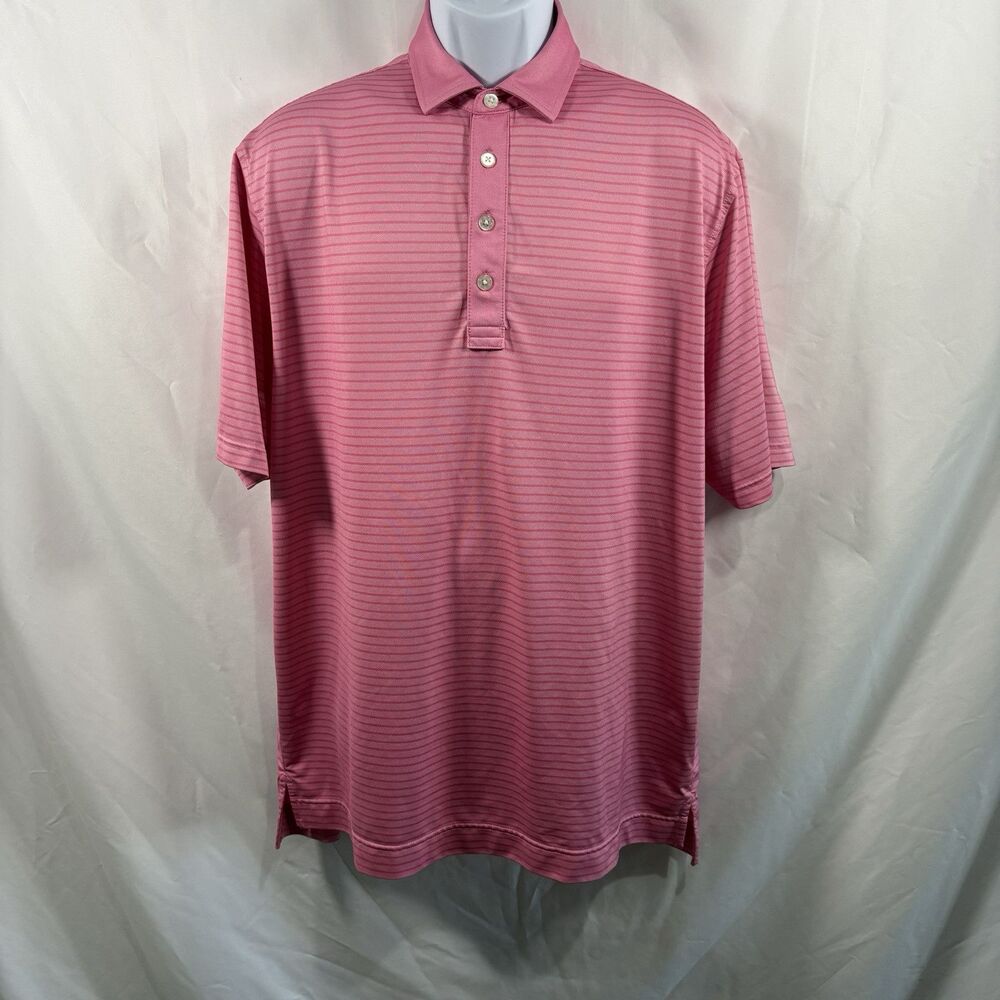 FootJoy Golf Polo Mens L Pink Striped Performance Moisture-Wicking Preppy